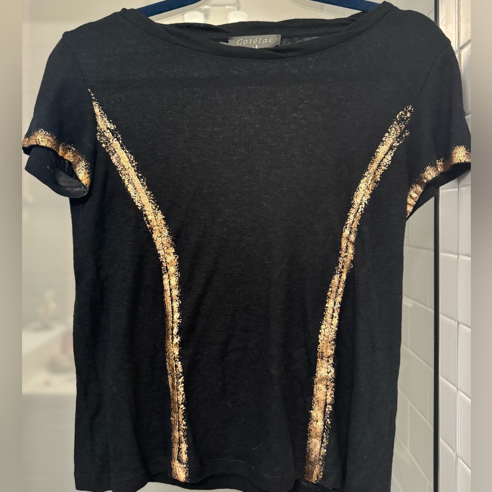 Cotelac boutique linen/wool blend T with copper metallic detail